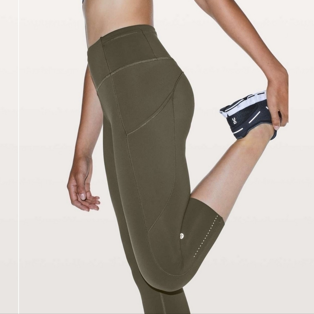 Lululemon Fast & Free Crop Nulux 19" Dark Olive Size 4 Media Side Pockets